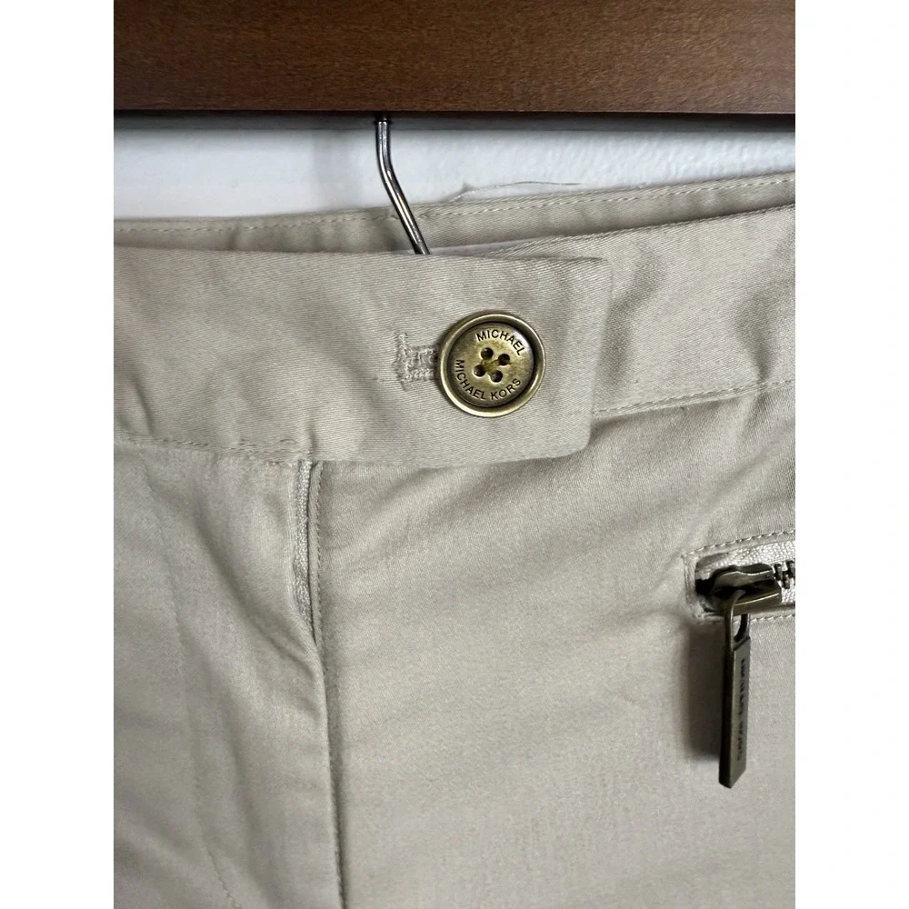 Michael Kors Pants Womens Sz 10 Tan Zip Pocket Slim Ankle Stretch Preppy Classic